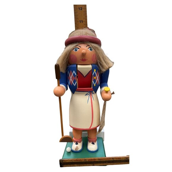 Wooden Golfing Lady Nutcracker Figurine 10" Original Erzgebirge Germany Vintage - Picture 11 of 12